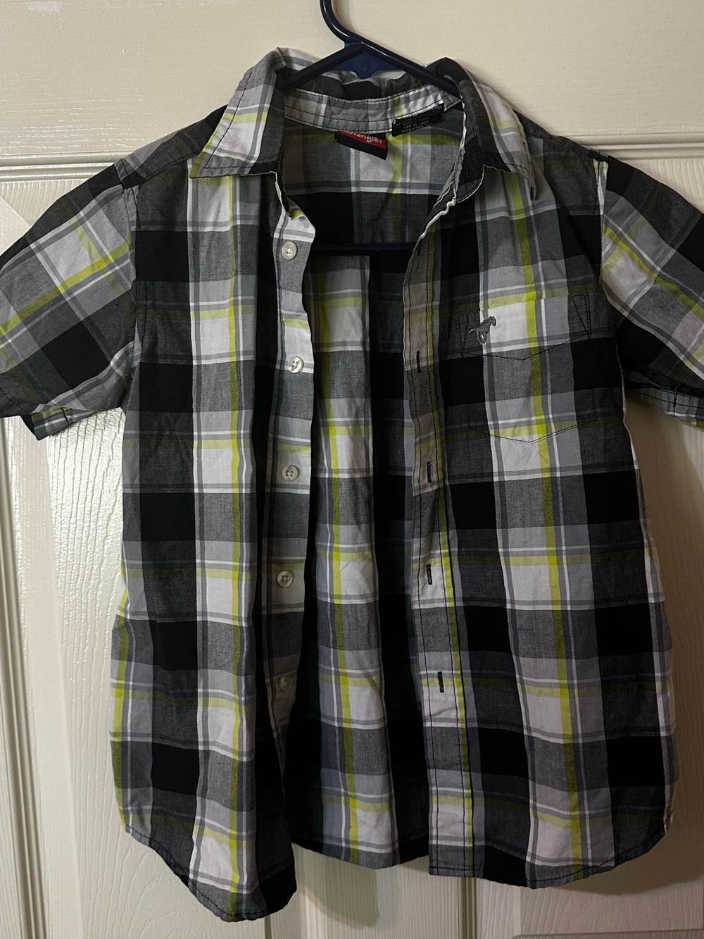 Boy’s Short-Sleeve Plaid Button-Up Shirt - Black, Gray & Lime